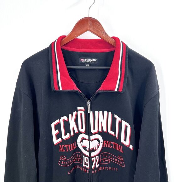 Vintage 90s Ecko Unltd Black Athletic Jacket Hip Logo Raised Letters - Picture 2 of 5